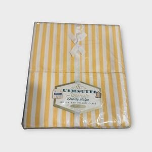 Vintage Wamsutta Supercale Candy Stripe Sheet Set Yellow  – 1950s Mid Century